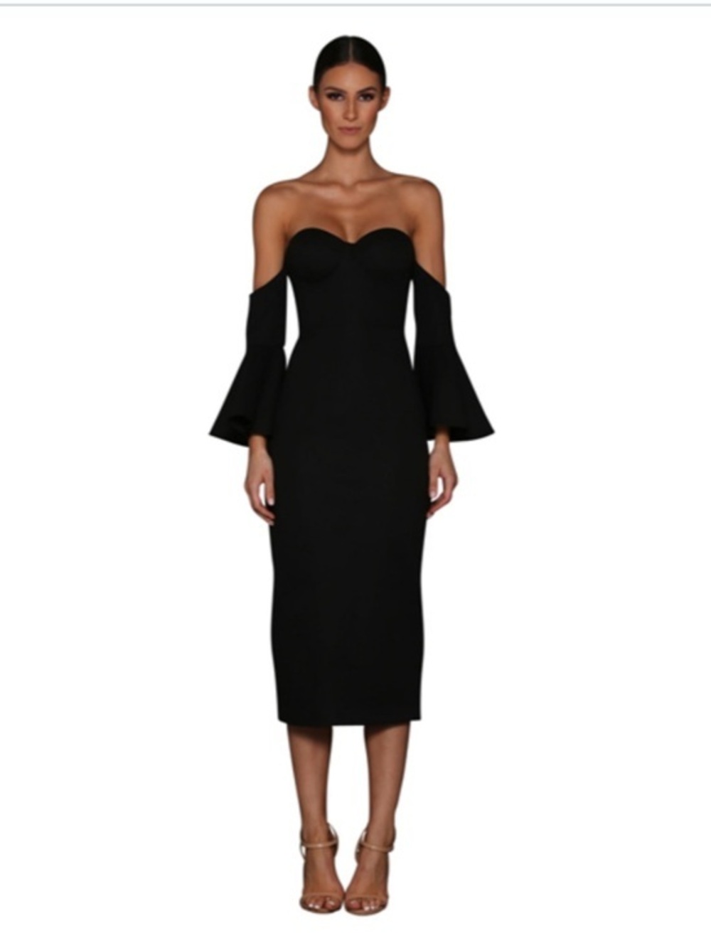 Elle Zeitoune Electra Midi Bodycon Bustier Dress in Black size 8 NWOT